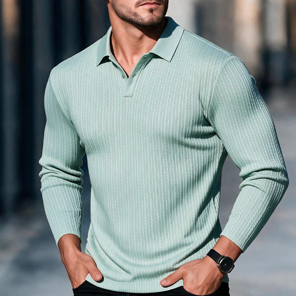 Men's Long Sleeve Knit Shirt with Collar for Spring and Fall