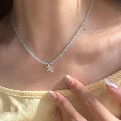 Glass Beads Beaded Star Pendant Necklace Small Fresh Simple Versatile Collarbone Chain Niche Temperament Fashion Jewelry Women