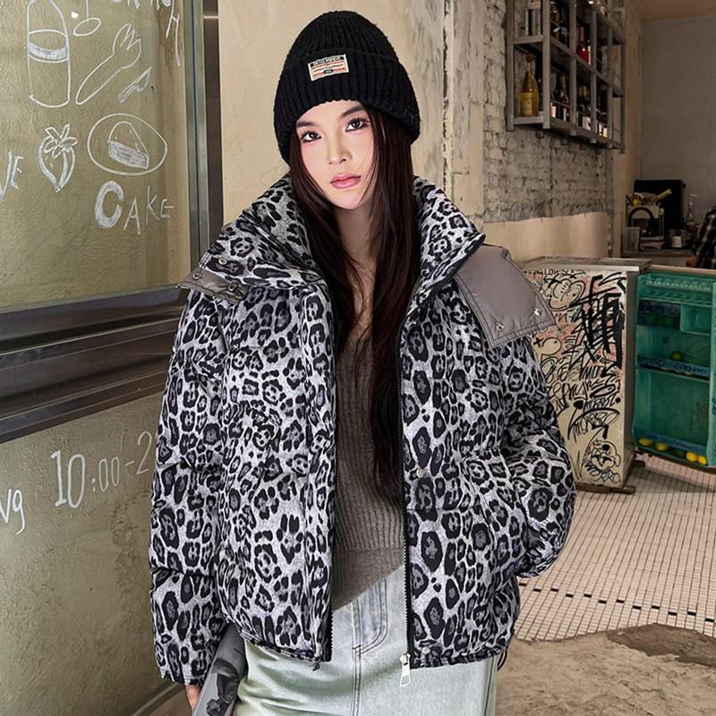 2026 Womens Short Leopard Print Hooded Cotton Coat Loose Fashion Casual Winter Jacket