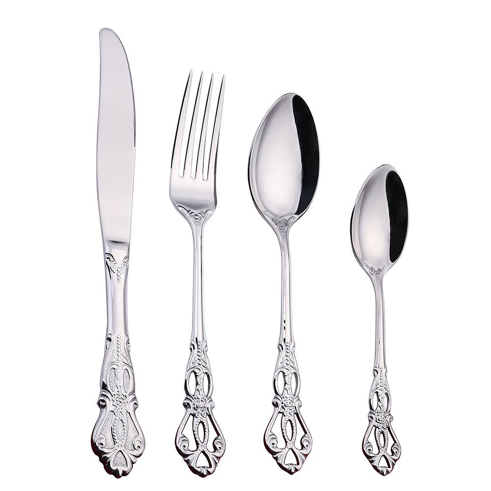 Creative European Embossed Knife, Fork and Spoon Set Western Tableware Steak Knife and Fork Stirring Dessert Spoon