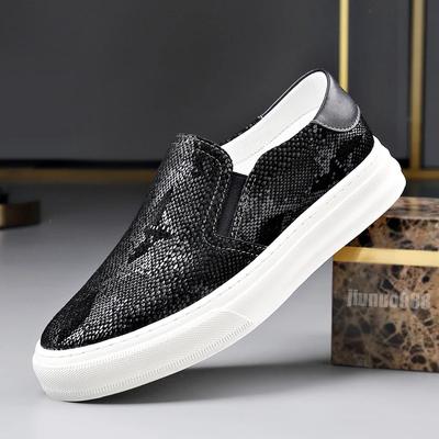 High-End Schuhe für Herren Echtes Leder Freizeitschuhe Schwarzer Schlangenleder-Druck Luxus Flache Schuhe Trend Wildleder Slipper Loafer