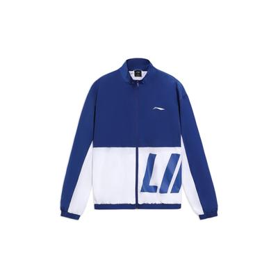 Li Ning Sports Lifestyle Series Color Block Logo Loose Jacket Unisex Jacket Deep-Blue Cream AJDR484-5