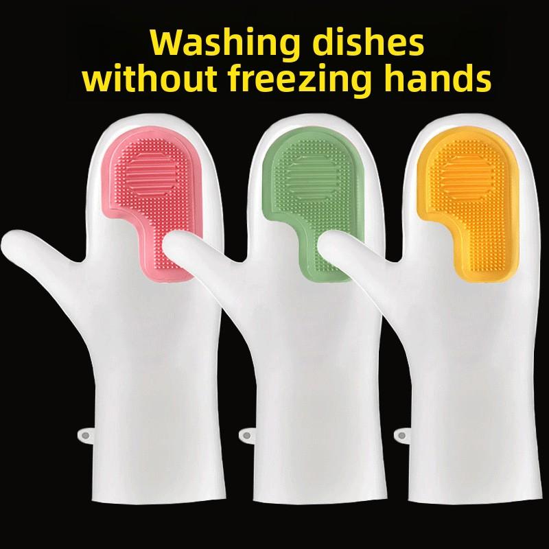 1 пара Волшебных перчаток для мытья посуды с щеткой Прочные Хозяйственные Водонепроницаемые Нескользящие Кухонные для уборки Стирки Мытья посуды Овощей Резиновые перчатки