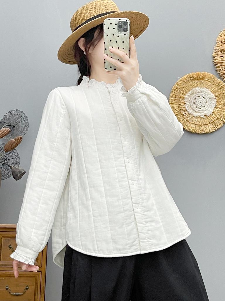 Women's Lightweight Quilted Cotton Jacket - Retro Lace Collar, Warm Winter Inner Wear