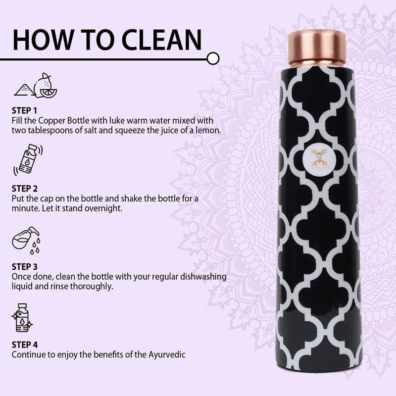 Copper Water Bottle with Ample Multi Colored Printed Design, Joint Less, Advanced Leak Proof , , and Yoga Health Benefits (900 Ml Bottle)