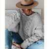 Women's Autumn Winter Loose Knitted Casual Sweater V-Neck Twist Pure Color Comfortable Plus Size Sweater
