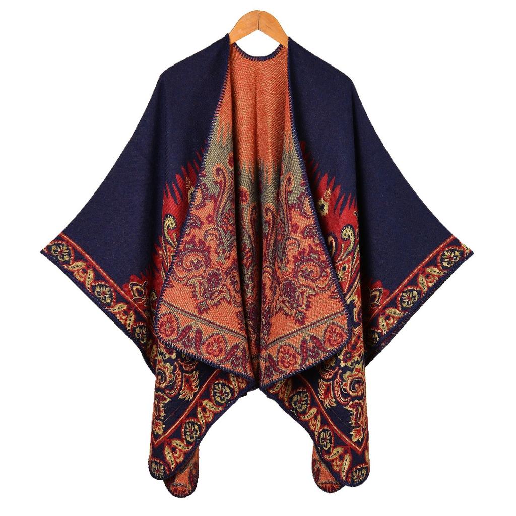 Spot Foreign Trade Women's Scarves Shawls Wholesale Autumn Winter Retro Jacquard Thick Warm Split Cape