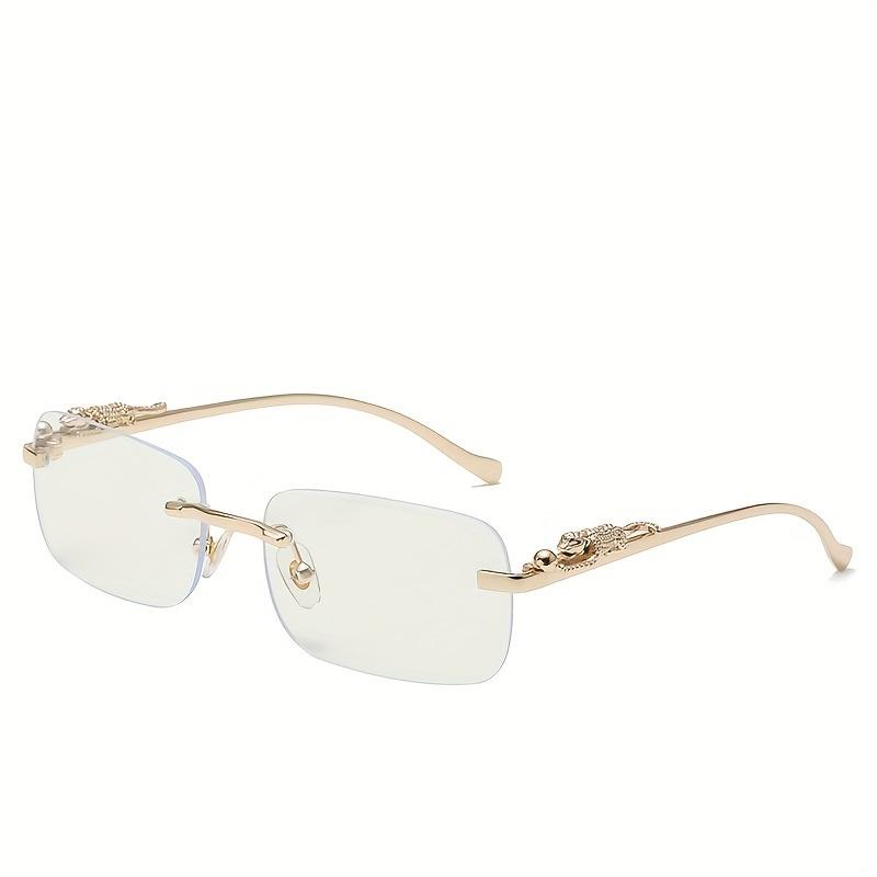 Frameless Rectangular Glasses for Men Women Gold Metal Border Leopard Head Buckle Luxury Fashion Eyewear