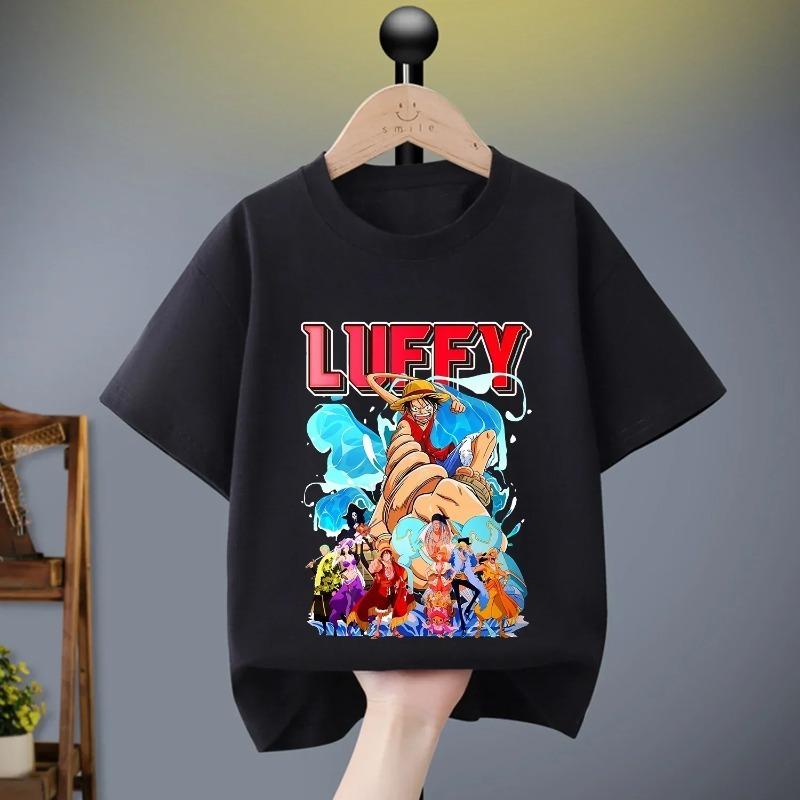 One Piece Tshirt New Luffy Black White Children Cotton Clothes Fashion Anime Figure Clothing Cartoon Tops Boys Summer Tee Gift