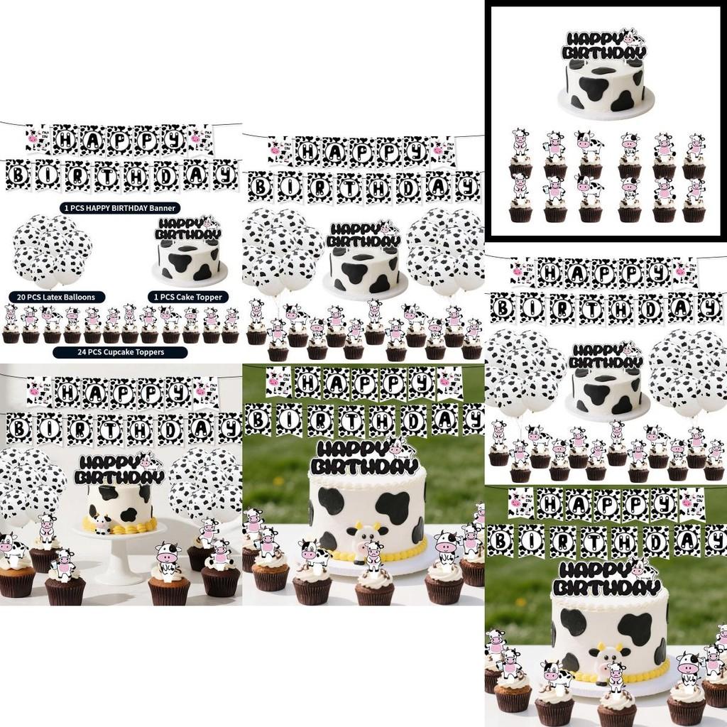 Cow Birthday Party Decor Set With Farm Animal Theme Paper Flags Balloons And Banners