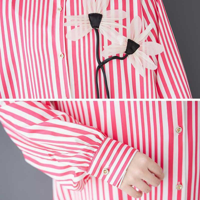 Light Striped Shirt Dress Is A Versatile Loose Large-sized