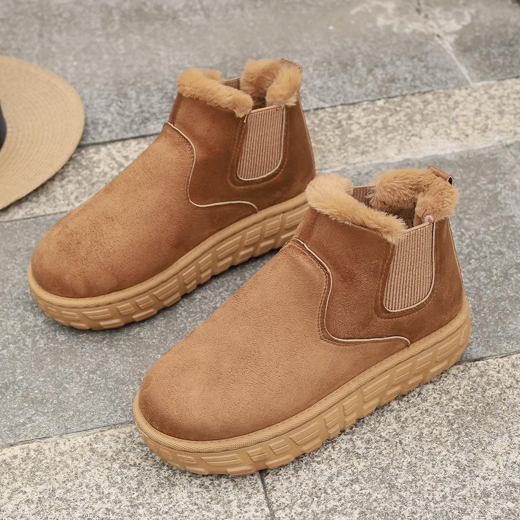 Foreign trade large size new 2025 autumn and winter snow boots women's warm solid color large size elastic band thick sole short cotton shoes batch