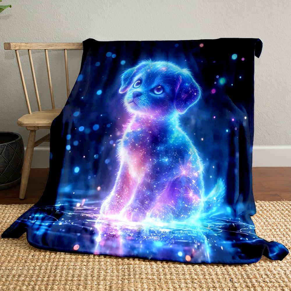 1PC Blue Starry Sky and Colorful Animals Printed Blanket, All-Season Multi-Use for Nap Camping Travel Car Sofa Multi-Size