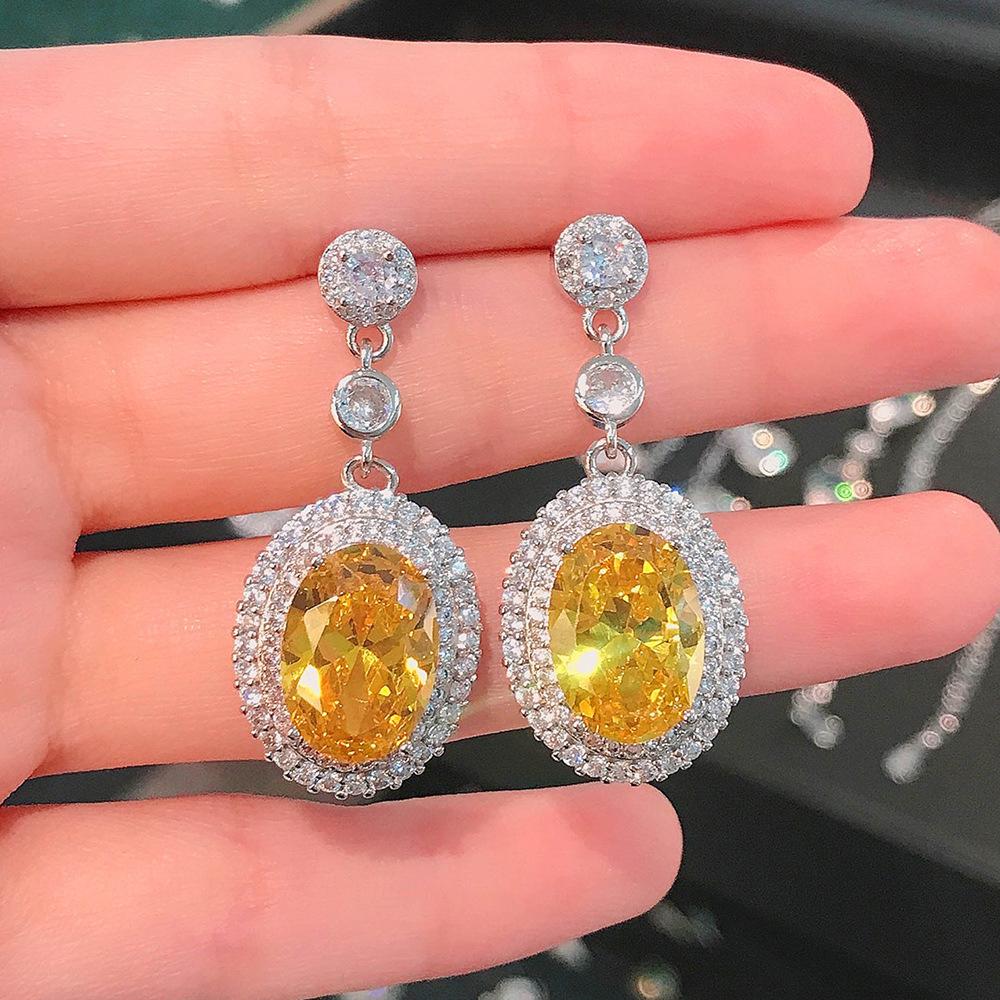 Kuaitiao Caibao Series Yellow Diamond Earrings, Heavy Industry Design Light Luxury Pink Diamond Long Earrings For Women