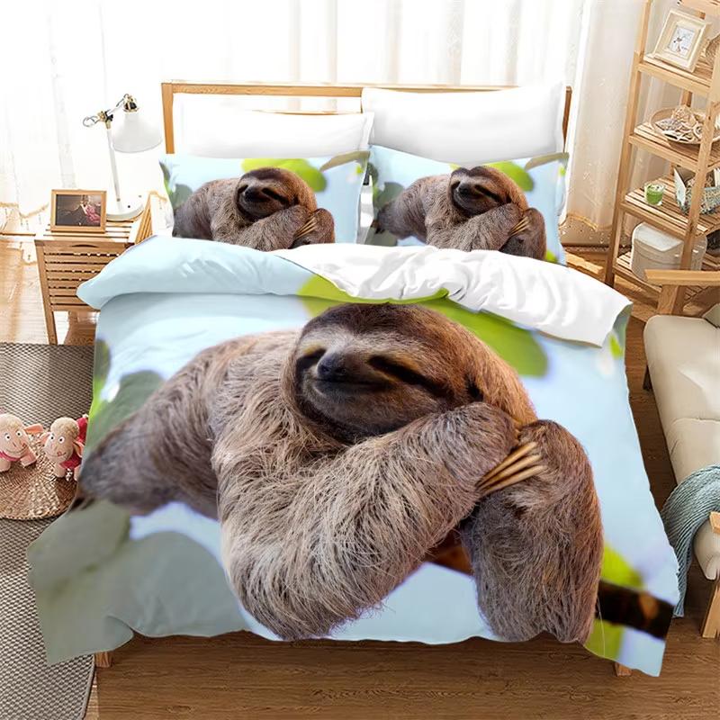Cartoon Animal Duvet Cover Funny Sloth Green Leaves Bedding Set Twin King For Boys Girls Teen Room Decor Microfiber Quilt Cover