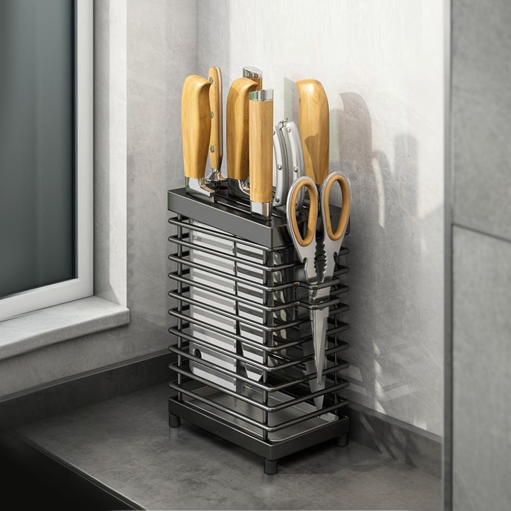 Stainless Steel Knife Holder Space Saving Kitchen Knives Stand Hollow Iron Wire Cutlery Display Organizer for Kitchen Countertop