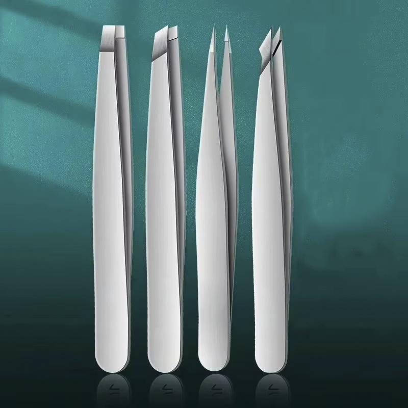 

4pcs Stainless Steel Precision Tweezers Set Eyebrow Shaping Hair Plucking Blackhead Removal Debris Pickup Different Tip Types