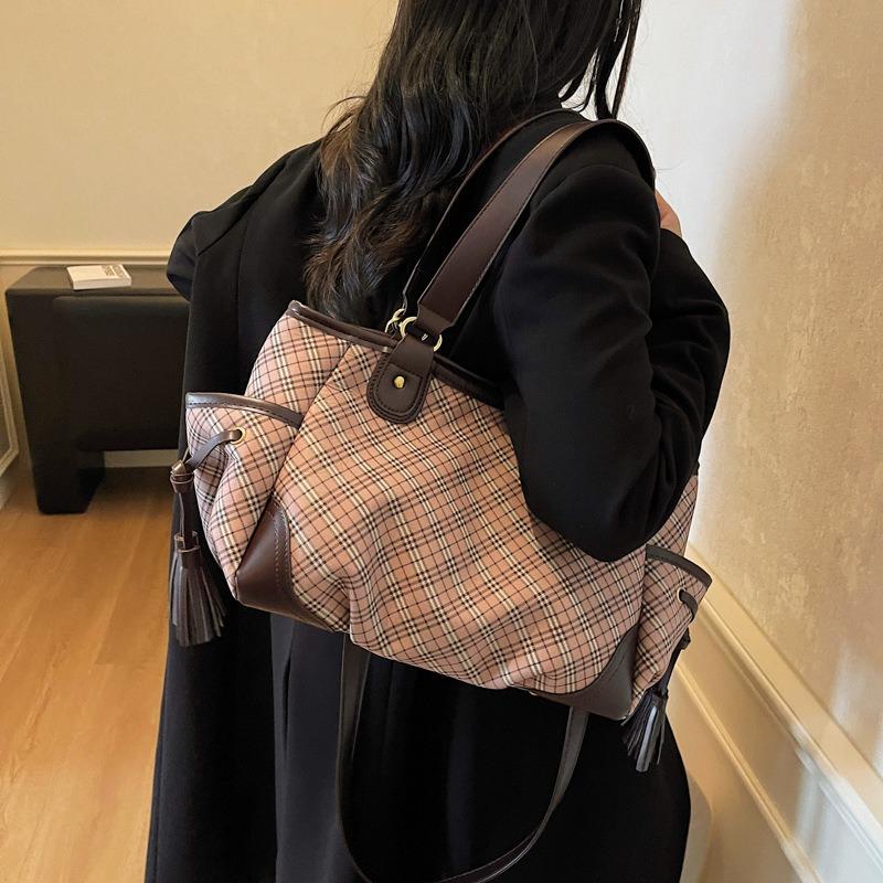 Casual Large-capacity Handbag Women's Bag New Plaid Splicing Tote Bag Fashion Shoulder Bag Fashion Messenger Bag