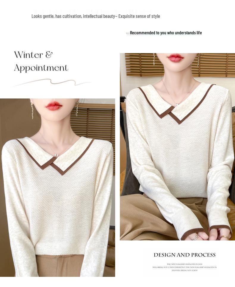 Women's Doll Collar Honeycomb Knit Sweater - Soft, Versatile, and Stylish Autumn/Winter Outerwear.