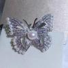 Sparkling Diamond Butterfly Pearl Brooch Elegant Corsage Pendant Pin  Accessories