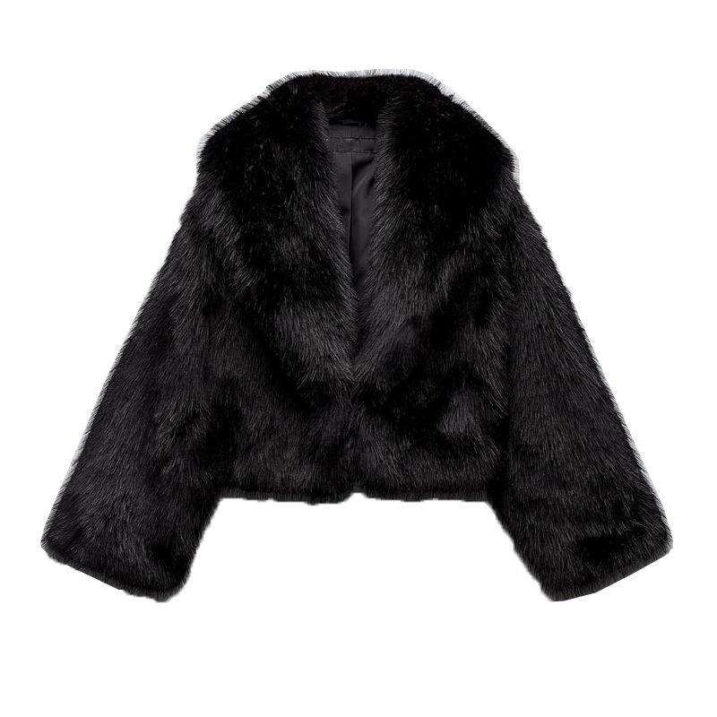 

Осень и Зима Новое поступление Элегантный лацкан Длинные рукава Heattech Эффект искусственного меха Короткая куртка 6318260 Black L