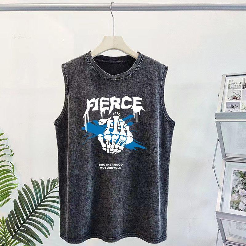 Amerykańska koszulka bez rękawów w stylu vintage, sprana, z grafiką, męski tank top, letnie ubrania Y2k, koszulki oversize, streetwear