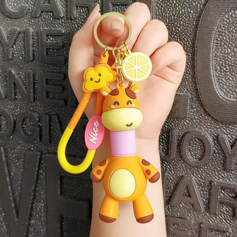 Creative Stretchable Giraffe Car Keychain Adorable Silicone Bag Accessory
