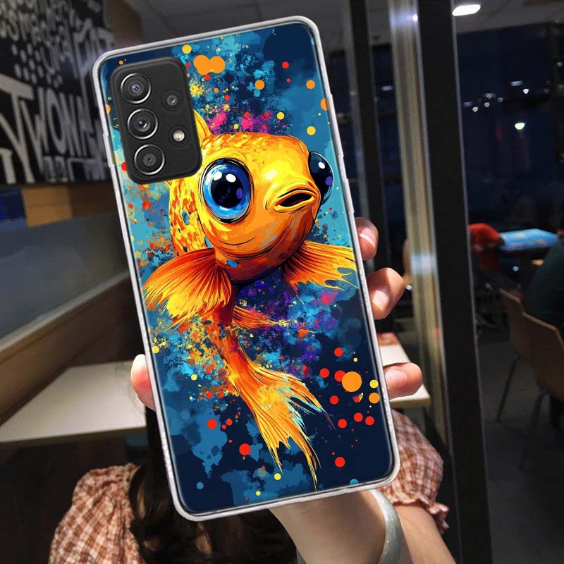 Pop Art Drawing Ideas Fish Phone Case for Samsung A54 A57 A37 A17 A14 A15 A12 A24 A34 A55 A35 A25 A52S A07 A05S A04S A22 A32 A72