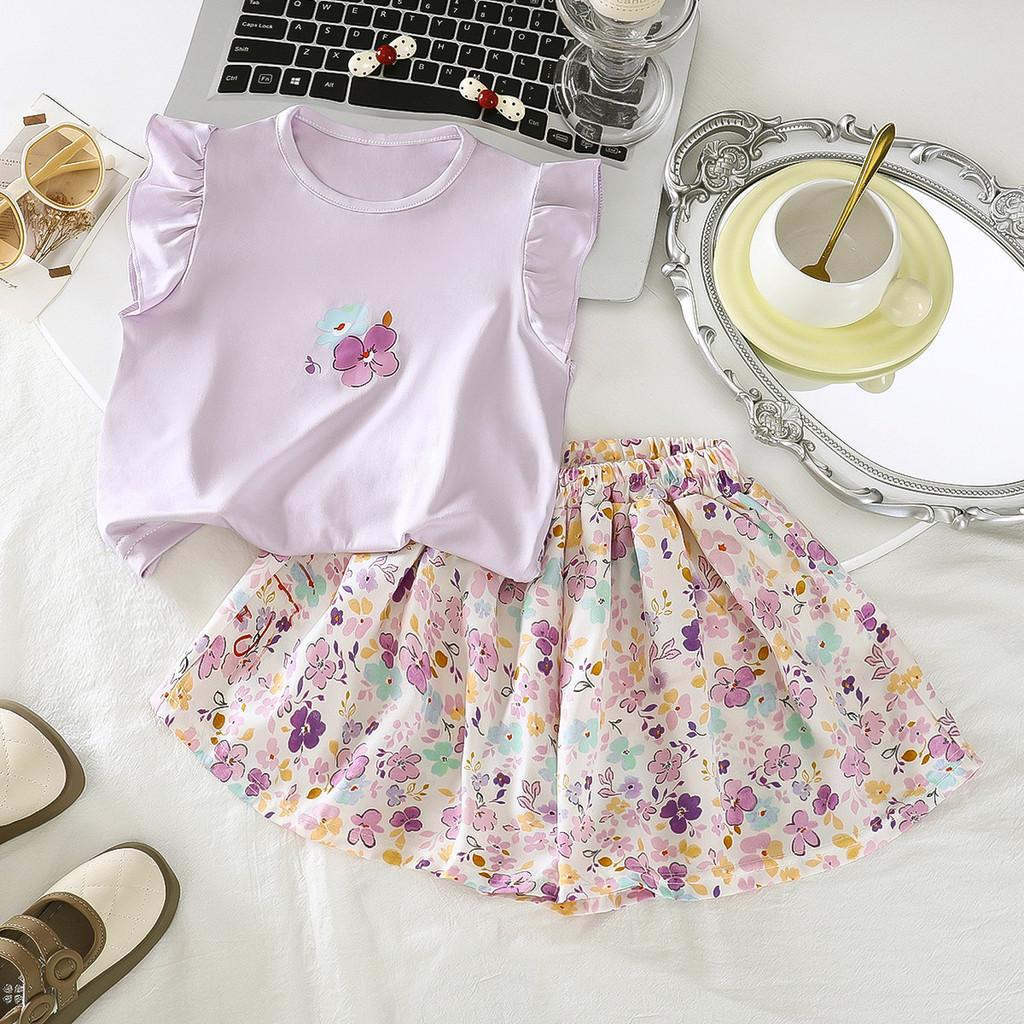 Girls Summer Outfit Set With Floral T Shirt And Shorts For Ages 3 To 8