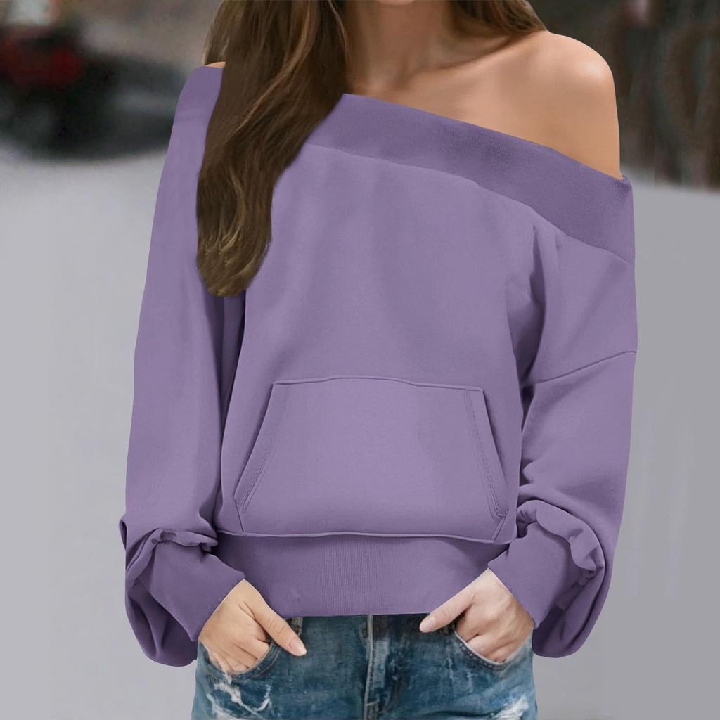 Women's Fashion Solid-Color Long-Sleeve Off-Shoulder Top Women's Fashion Solid Color Long-Sleeve Off-Shoulder Top