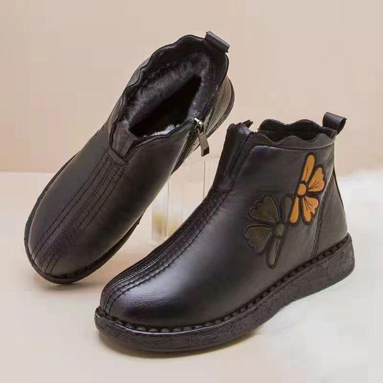 Women's shoes winter new patent leather low heel flat bottom non-slip piled thickened warm snow cotton shoes