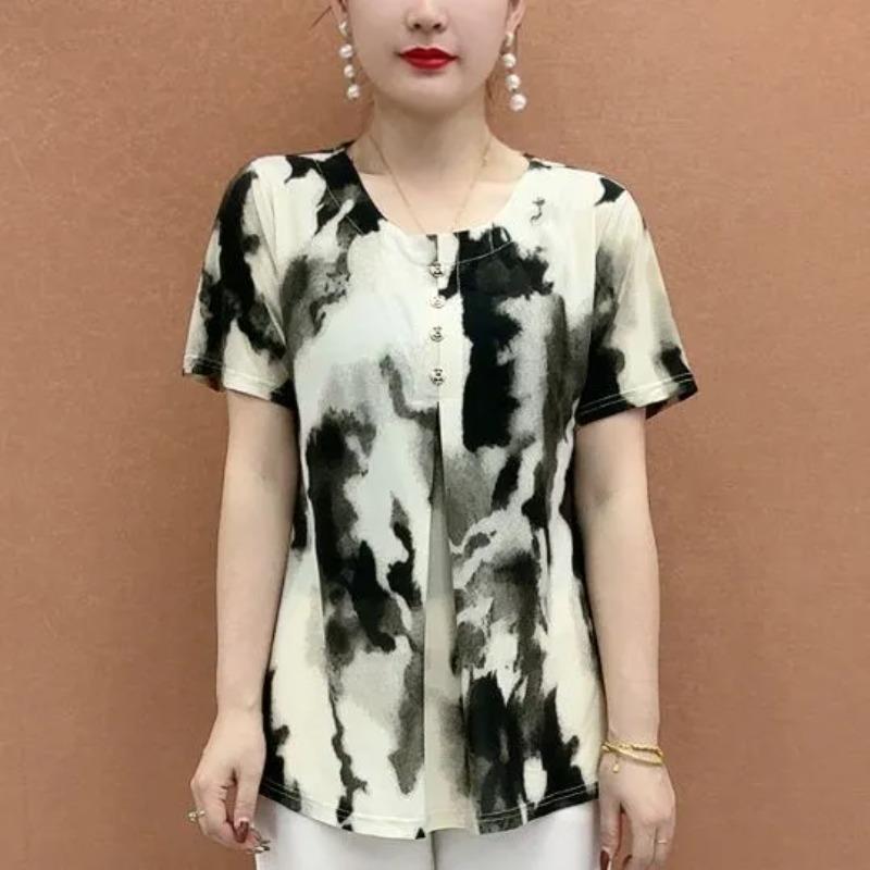 Summer Short-sleeved T-shirt for Middle-aged and Elderly Plus Size Plus Size Grandma Loose Shirt