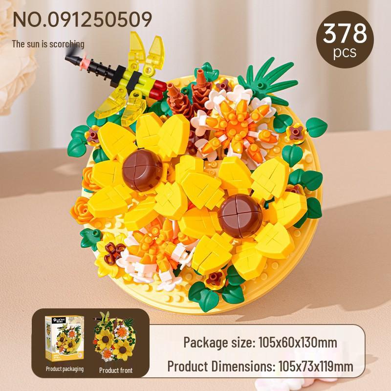 Music Flower Box Compatible Building Blocks Bouquet: Sunflower & Carnation Toy for Children and Teachers