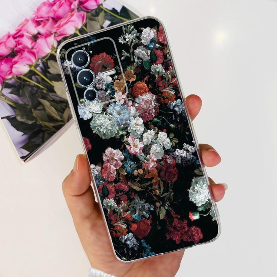 For Vivo V23 Pro V2132 Case For Vivo V23 5G V2130 V2303 Cover Fashion Flower Clear Silicone Phone Case For Vivo V23e V 23 Bumper