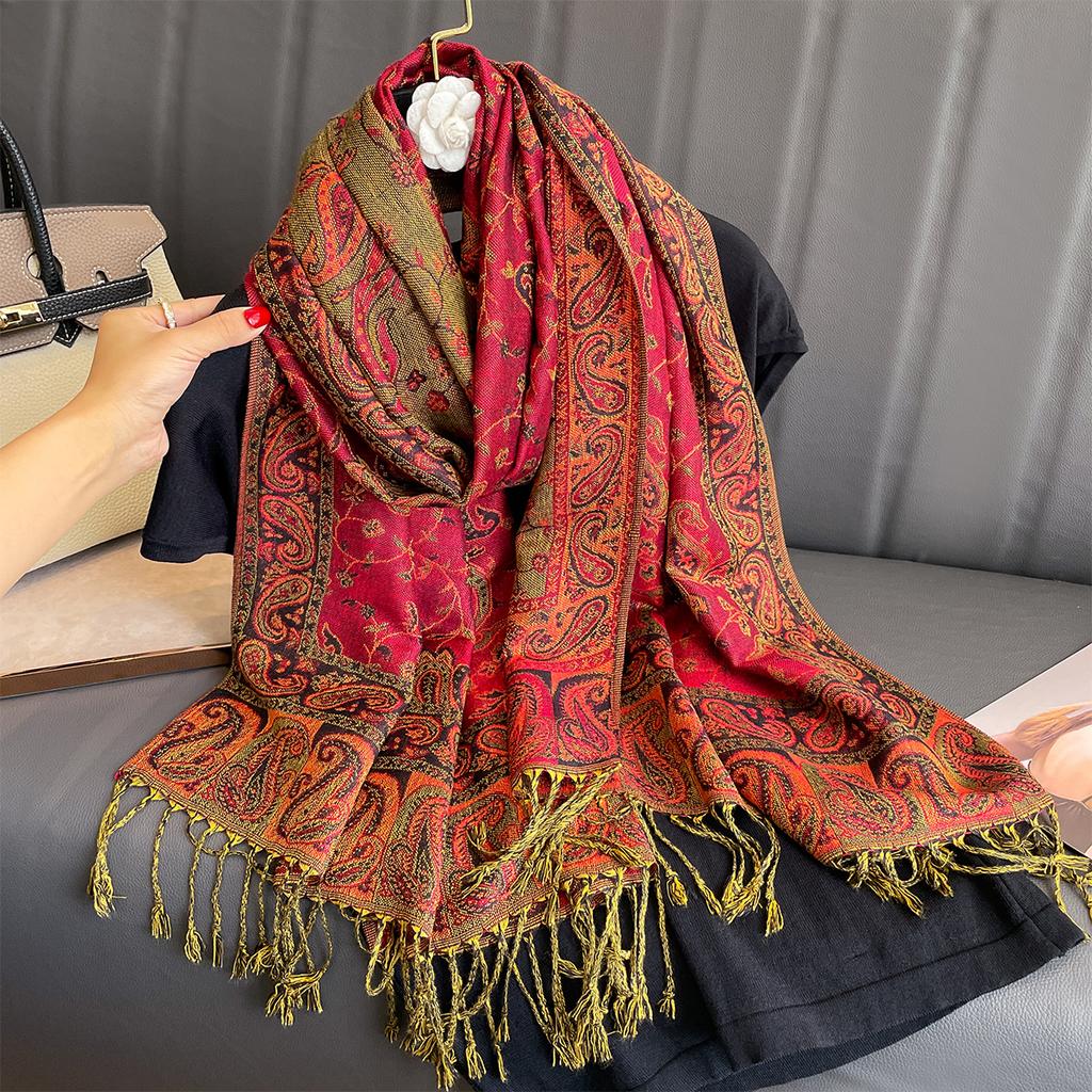 Luxury Tassel Blanket Design Thick Jacquard Pashmina Hijab Winter Warm Shawl Wrap Cashmere Scarf Women Neckerchief Poncho Stoles