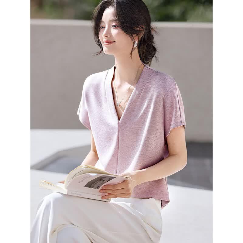 Mohan Yimei Women s V-Neck Short Sleeve Commuter T-shirt XL