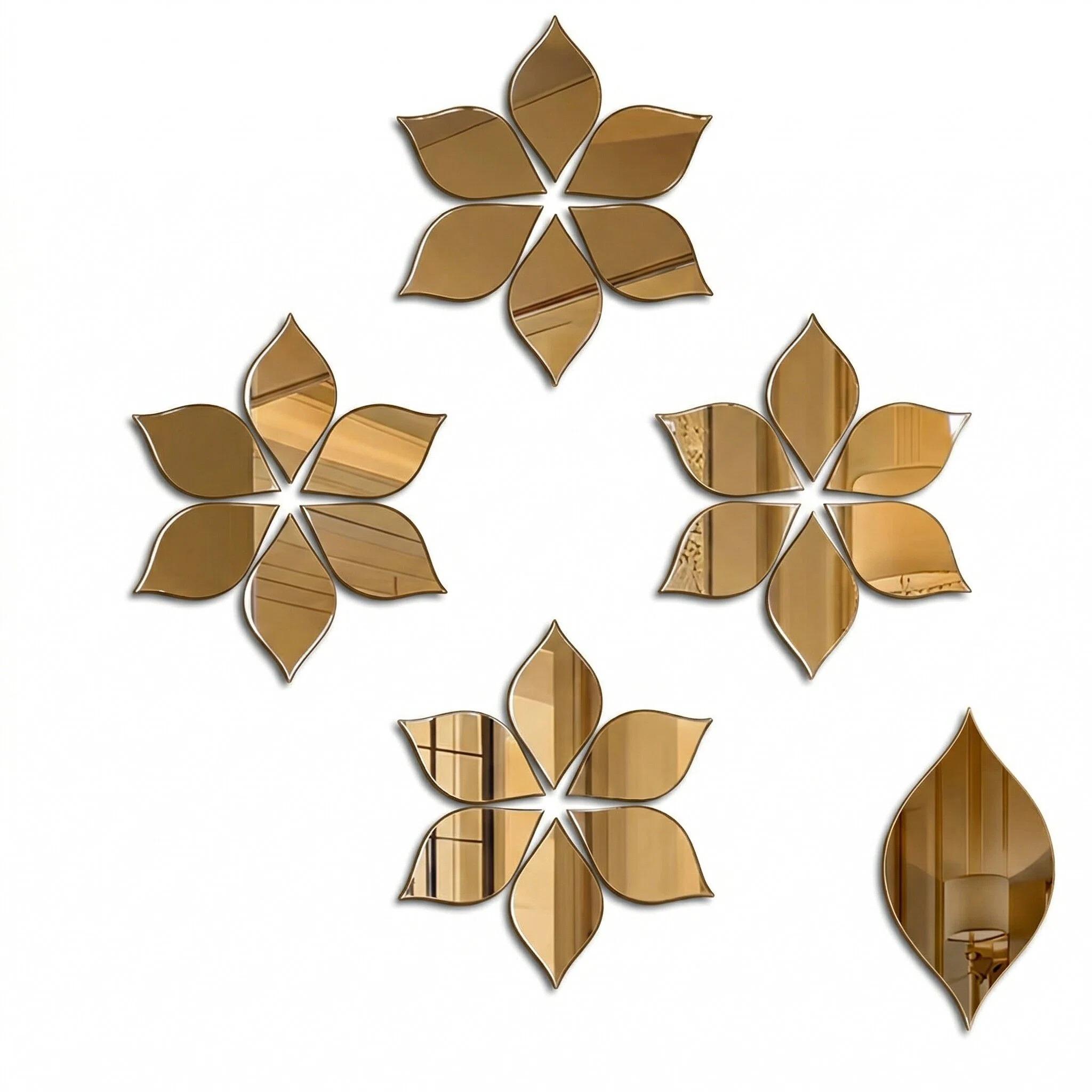 

12/24pcs 3D Flower Mirror Wall Stickers Acrylic TV Background Art Mural Bedroom Decor Self-adhesive Decorative Mirrors Home Deco (Gold,12pcs) золотий
