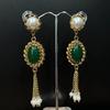 Vintage French Palace Style Red Agate Pearl Tassel Earrings Long Light Luxury Accessories