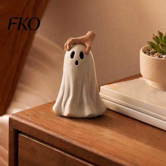 Halloween Desktop Decorations Ghost Figurine, Cute Statue with Creepy Cape Fingers, Durable Resin Sculpture for Home Desk Party Decor, Funny