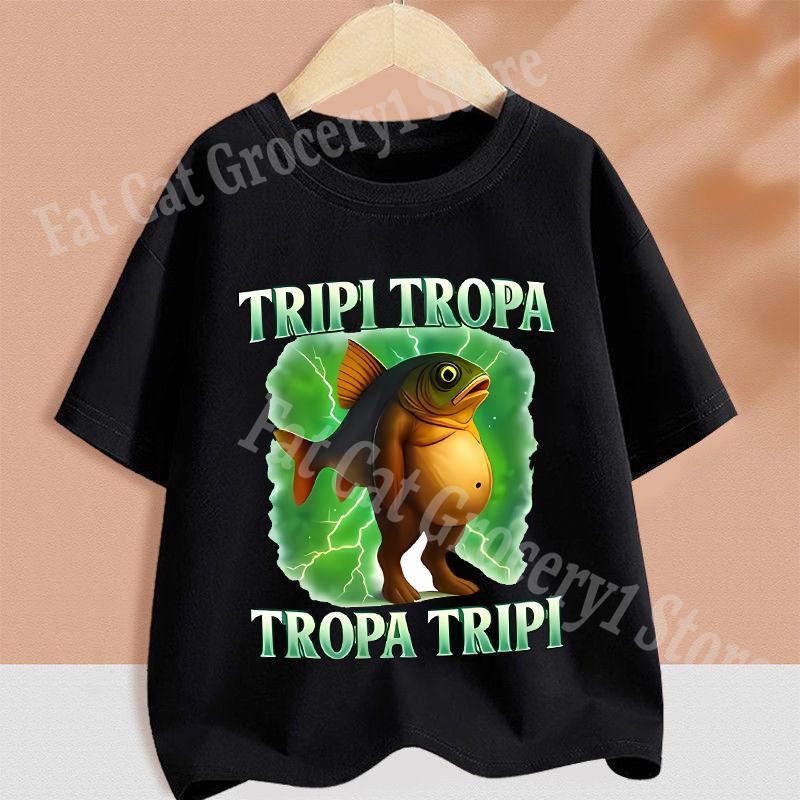 Kids T-shirt Summer Short Sleeve Tungtung Sahur Brainrot Cartoon Children Tees Tops Boys Girls Clothes