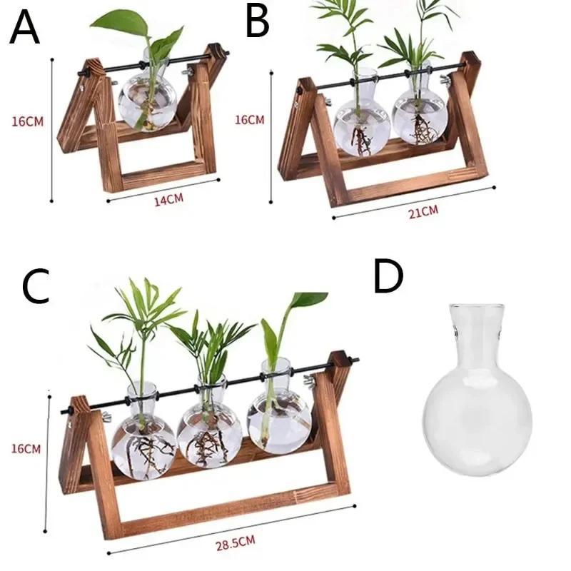 Vases pour plantes hydroponiques, vase en verre, pot de fleurs vintage pour bonsaï, terrarium, plateau de table, cadre en bois, décoration d'intérieur