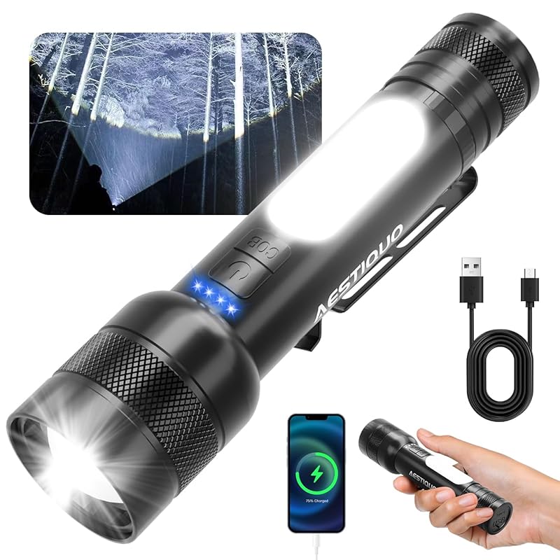

flashlight powerful disaster prevention [White/Red/Blue night luminous light ]With COB work light super bright handy light 25000 lumens 9 modes