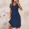Summer new fashion polka dot women's dress sexy V-neck breasted short-sleeved floral dress