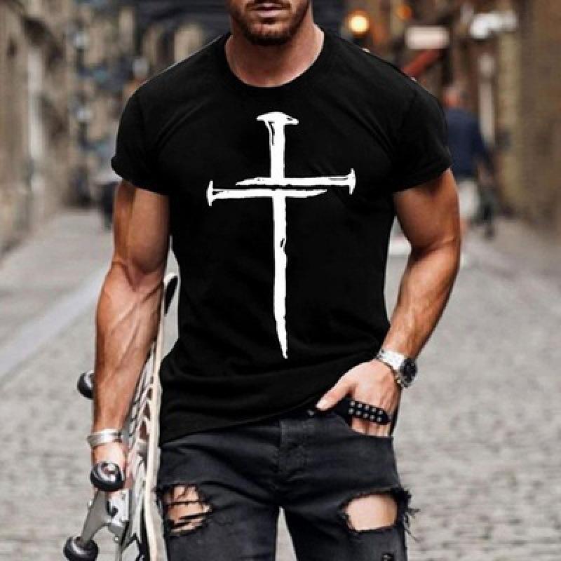 New Men's Minimalist Printed Cross 3D T-shirt