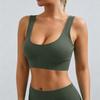 Women’s Ribbed Seamless Sports Bra Scoop Neck Wireless Stretchy Fitness Crop Top for Yoga Pilates Gym Workout