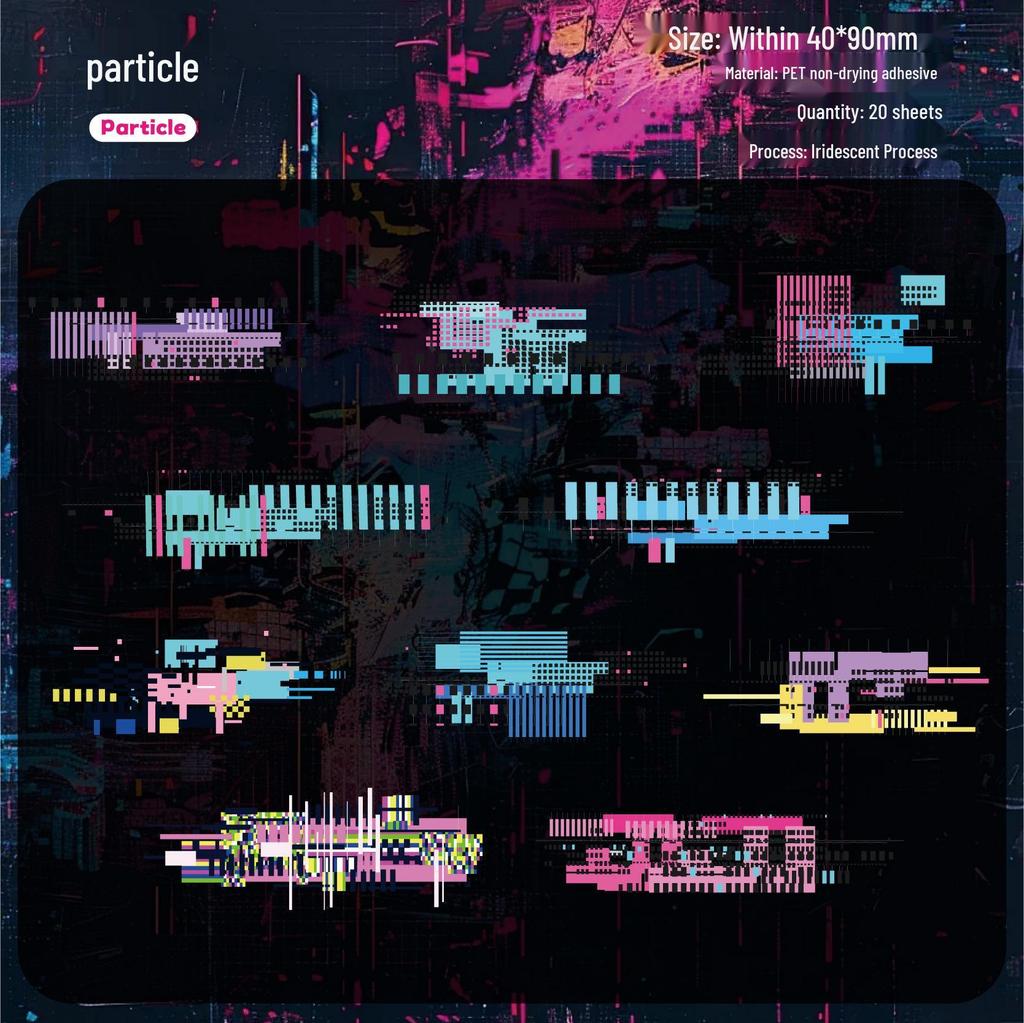 RetroStory Cyberpunk Laser Journal Stickers - Noise Space Series (20 Sheets)