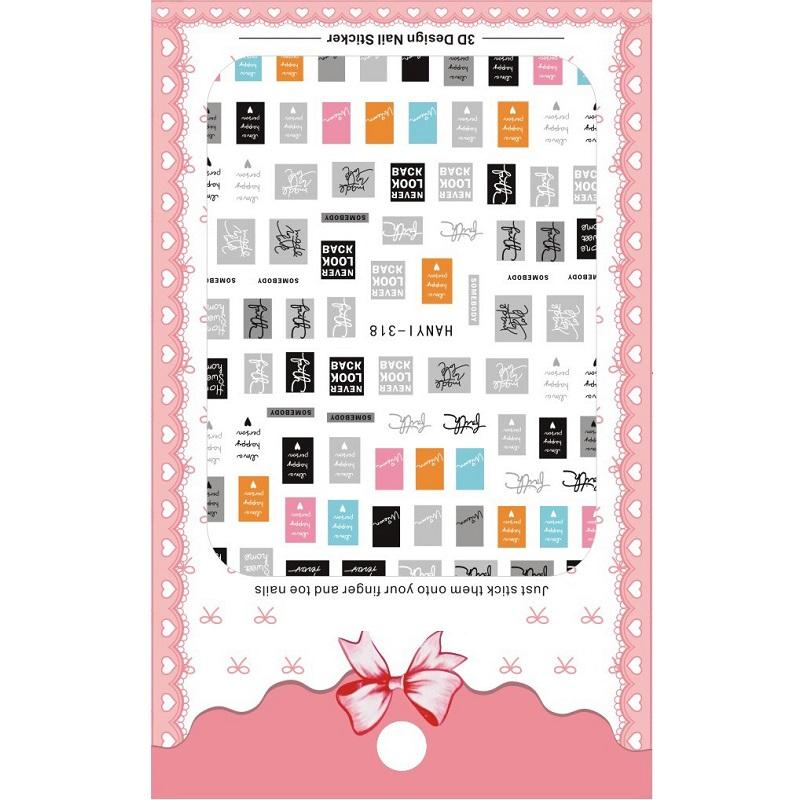 1 Sheet Adhesive 3D Nail Stickers Decals Press On Tips Manicure Decoration Geometry Letter Design