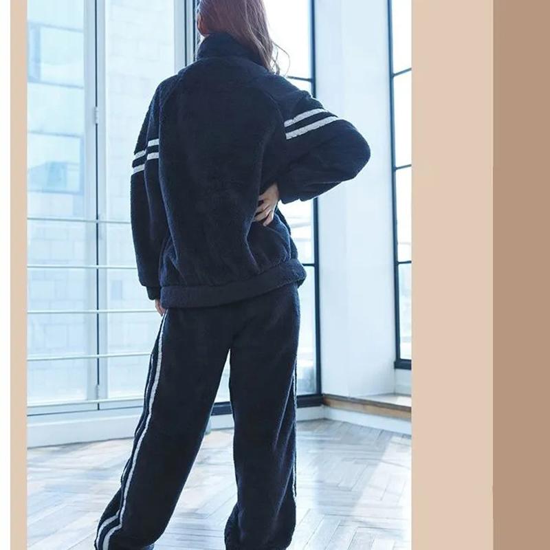 Abito di peluche di agnello Autunno e inverno donna ispessito e giacca  sportiva in pile Pantaloni