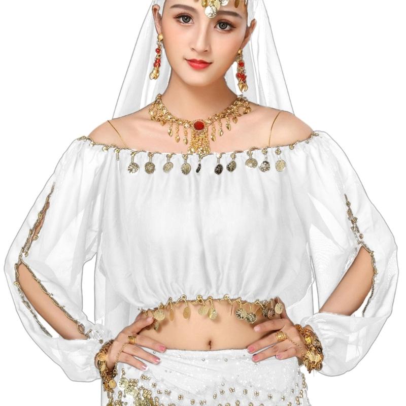 Women Belly Dance Costume Belly Dance Outfits Belly Dance Coins Tops Belly Dancing Crop Top for Halloween Party Stage