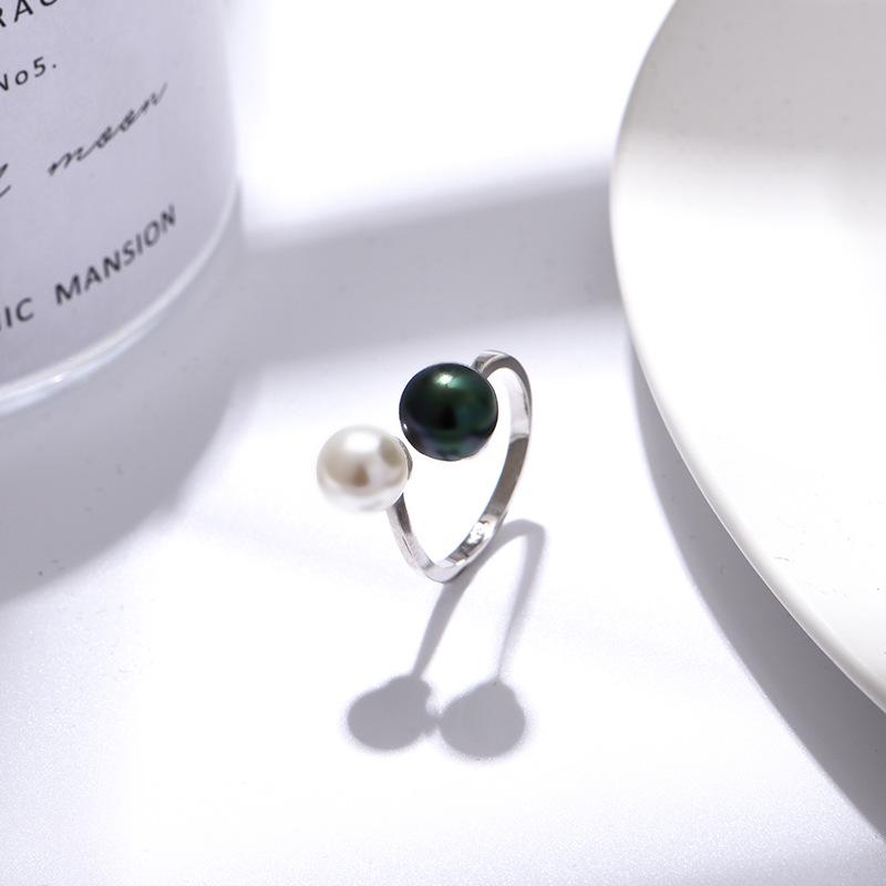 

Стильное регулируемое кольцо с двойным жемчугом, с асимметричной раковиной таитянского черного и белого цвета для женщин Black and White Pearl [Gold Color]